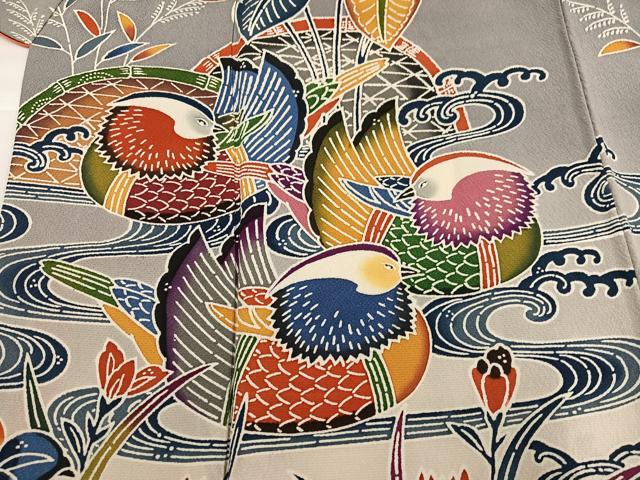 平和屋着物●豪華振袖 紅型 流水鴛鴦花文 暈し染め 正絹 逸品 AABG9060ph
