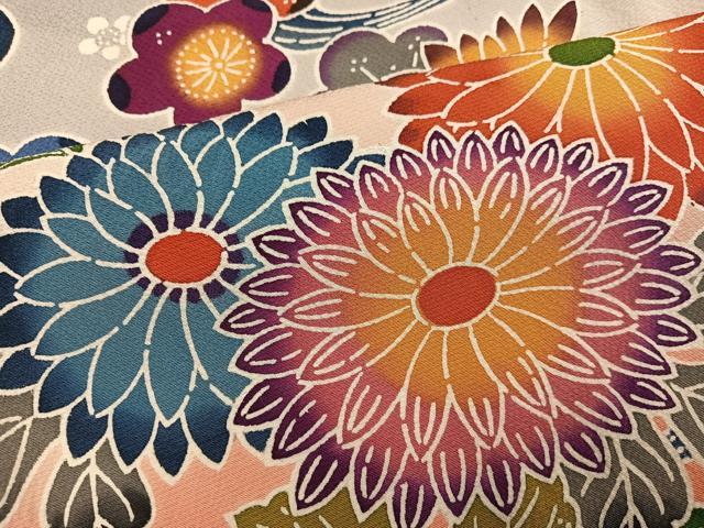 平和屋着物●豪華振袖 紅型 流水鴛鴦花文 暈し染め 正絹 逸品 AABG9060ph