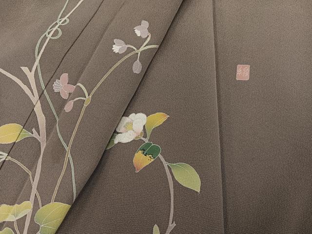平和屋着物●訪問着 友禅 作家物 草花文 正絹 逸品 AABG9066ph