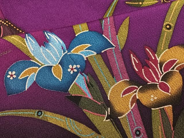 平和屋着物●豪華振袖 型染め 花蝶文 鬼しぼ縮緬 正絹 逸品 AABG9067ph