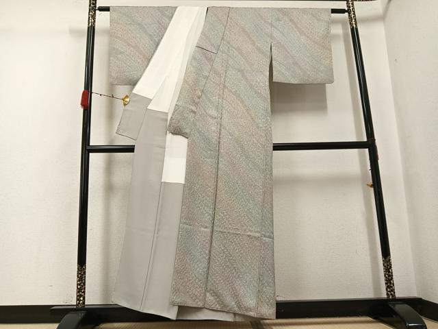 平和屋着物●染めと織 彩密友禅作家や万本遊幾作 小紋 斜縞 暈し染め 正絹 逸品 AABG9068ph