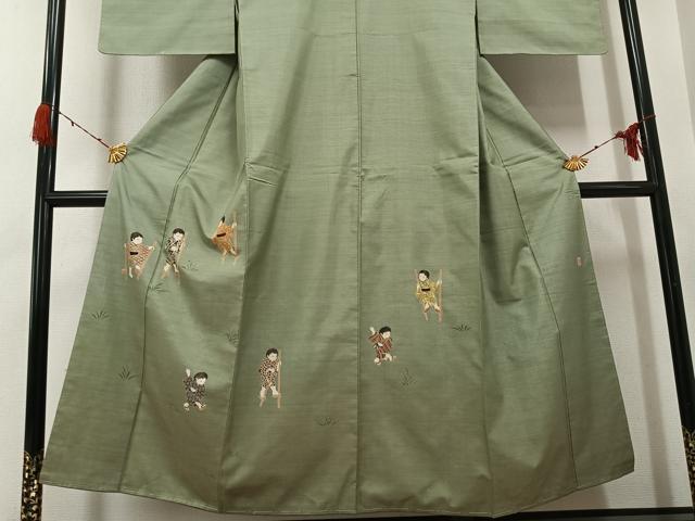 平和屋着物●本場大島紬 訪問着 作家物 手描き 童子遊び 正絹 逸品 未使用 AABG9069ph