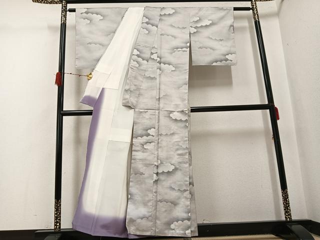平和屋着物●本場大島紬 白大島 カタス9マルキ 雲重ね文 正絹 逸品 未使用 AABG9074ph