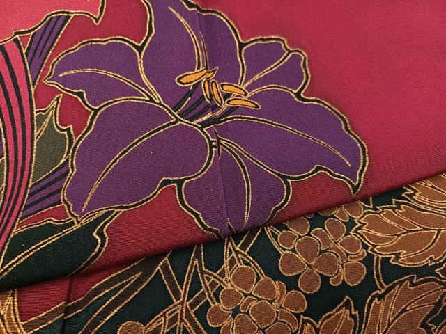 平和屋着物●豪華振袖 草花文 金彩 正絹 逸品 AABG9077ph