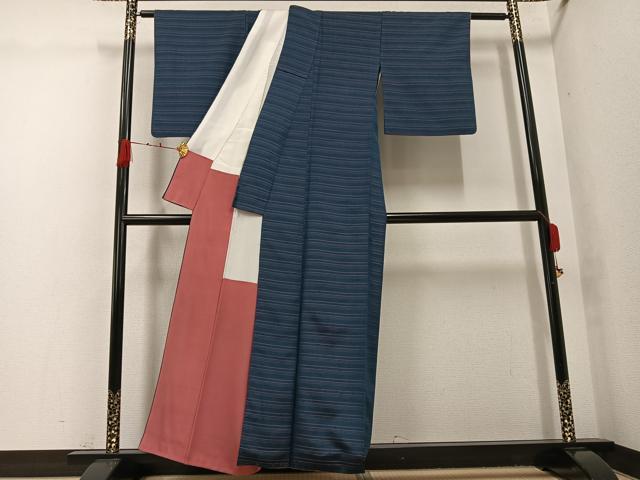 平和屋着物●上質な紬 横縞 正絹 逸品 AABG9079ph