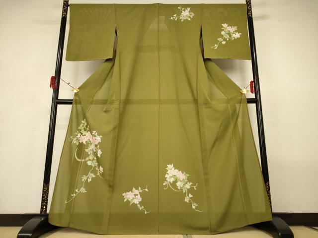 平和屋着物*夏物 訪問着 絽 友禅 草花文 銀彩 正絹 逸品 未使用 AABG9084jd