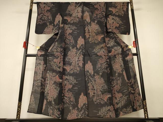 平和屋着物*夏物 小千谷ちぢみ 風景文 麻 逸品 AABG9085jd