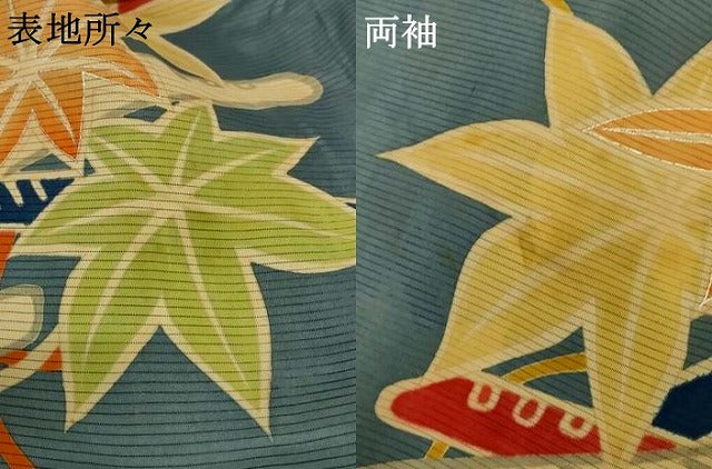平和屋着物*夏物 アンティーク 大正ロマン 小紋 絽 楓文 銀彩 正絹 逸品 AABG9098jd
