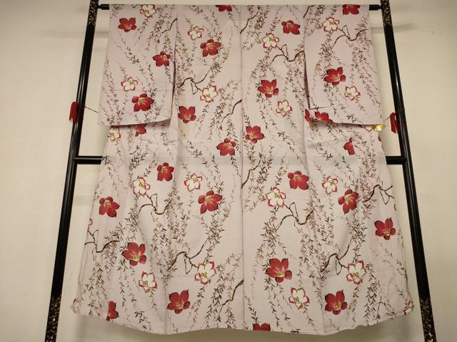 平和屋着物*夏物 セミアンティーク 小紋 絽 枝花文 正絹 逸品 AABG9099jd