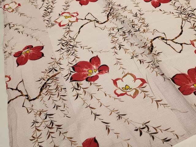 平和屋着物*夏物 セミアンティーク 小紋 絽 枝花文 正絹 逸品 AABG9099jd