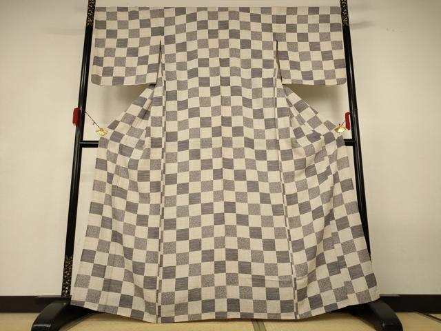 平和屋着物*夏物 小紋 絽 市松文様 正絹 逸品 AABG9108jd