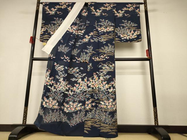 平和屋着物*夏物 訪問着 絽縮緬 雲取り草花文 金彩 正絹 逸品 未使用 AABG9117jd