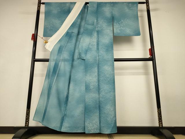 平和屋着物*夏物 小紋 紗 草花文 暈し染め 正絹 逸品 AABG9126jd