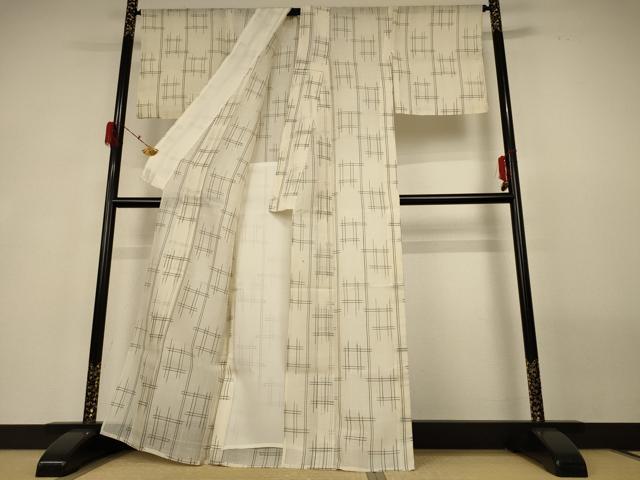 平和屋着物*夏物 紗紬 井桁絣 正絹 逸品 AABG9139jd