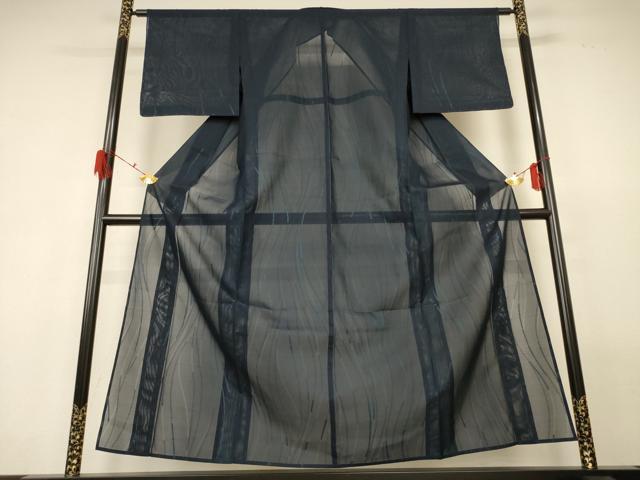 平和屋着物*夏物 小紋 紗 よろけ縞 正絹 逸品 AABG9145jd