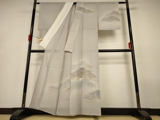 平和屋着物*夏物 訪問着 紗 風景花鳥文 暈し染め 金彩 正絹 逸品 AABG9152jd
