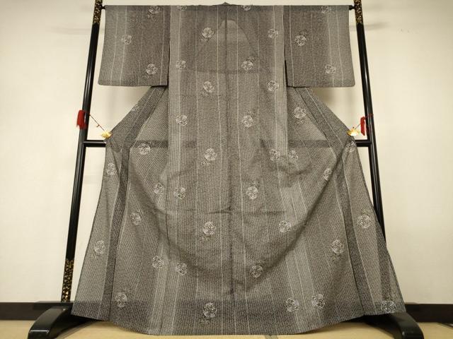 平和屋着物*夏物 小紋 絽 草葉丸文 洗える着物 AABG9164jd