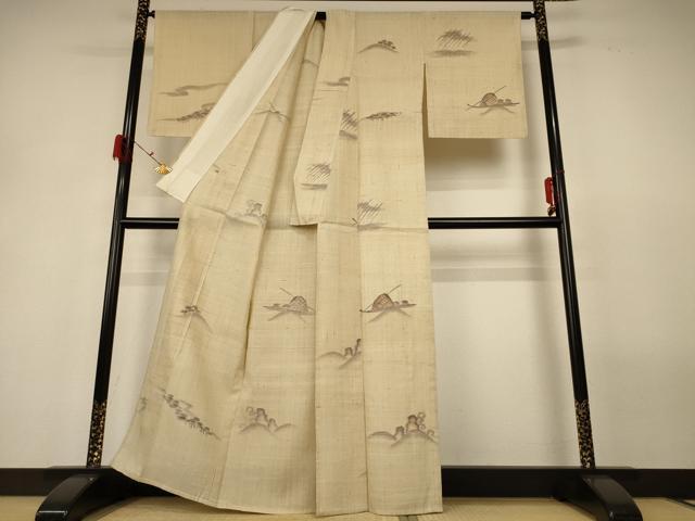 平和屋着物*夏物 生紬 風景文 正絹 逸品 AABG9165jd