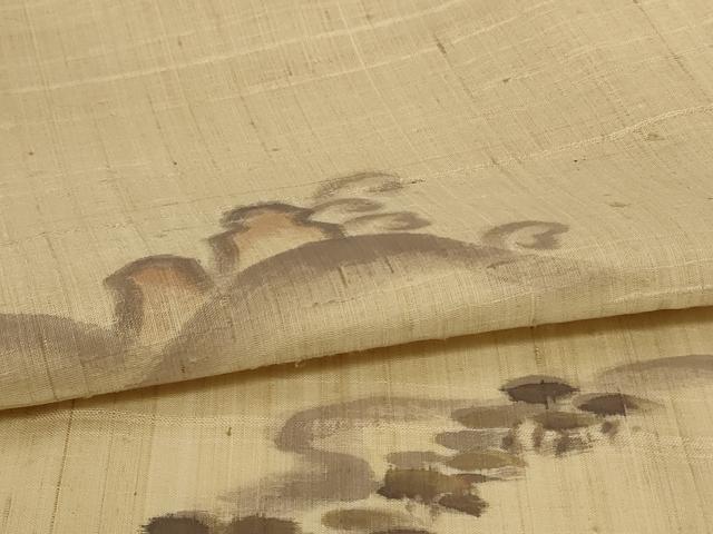 平和屋着物*夏物 生紬 風景文 正絹 逸品 AABG9165jd