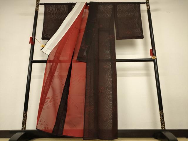 平和屋着物*夏物 小紋 紗 舞花文 正絹 逸品 AABG9171jd