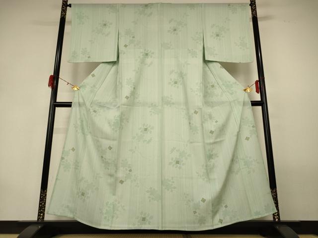 平和屋着物*夏物 小紋 絽 草花文 反端付き 正絹 逸品 AABG9176jd