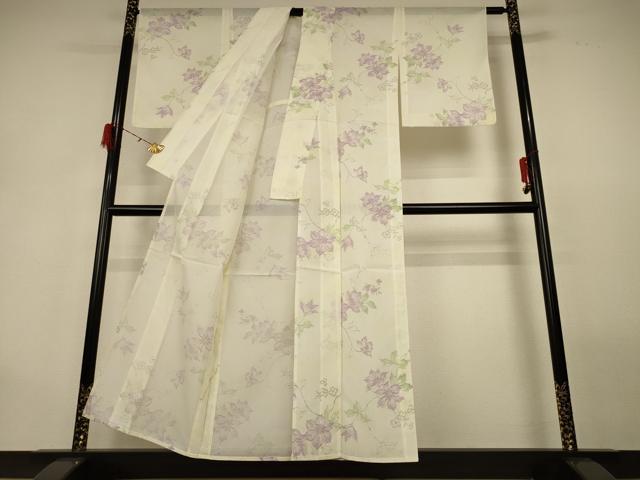 平和屋着物*夏物 小紋 絽 手描き 草花文 洗える着物 AABG9186jd