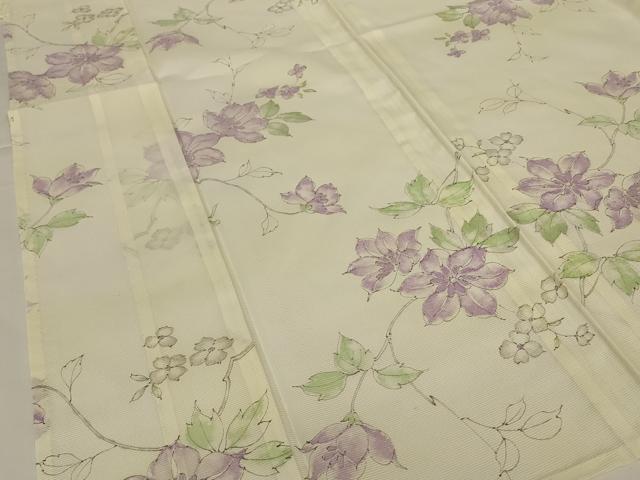 平和屋着物*夏物 小紋 絽 手描き 草花文 洗える着物 AABG9186jd