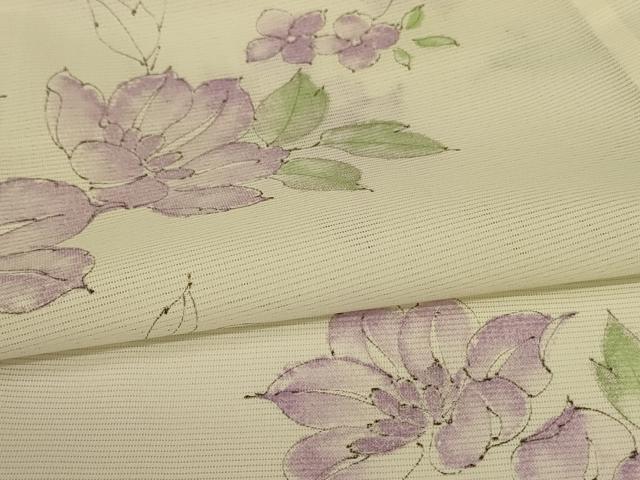 平和屋着物*夏物 小紋 絽 手描き 草花文 洗える着物 AABG9186jd