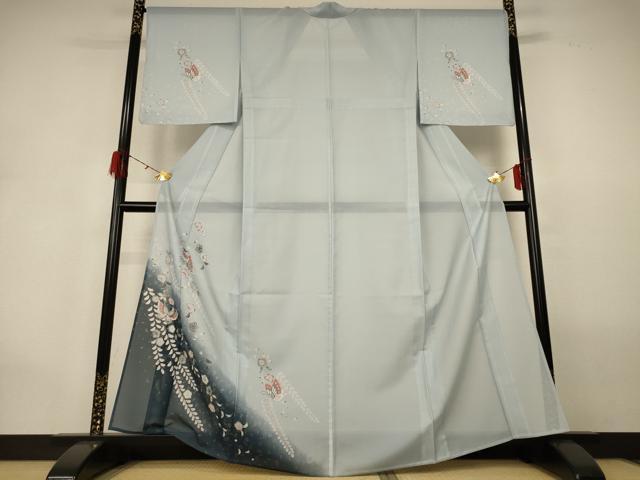 平和屋着物*夏物 訪問着 絽 花蝶文 暈し染め 洗える着物 AABG9198jd