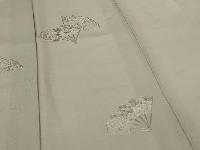 平和屋着物*夏物 無地絵羽訪問着 絽 刺繍 扇面草花文 絹鼠色 正絹 逸品 AABG9207jd