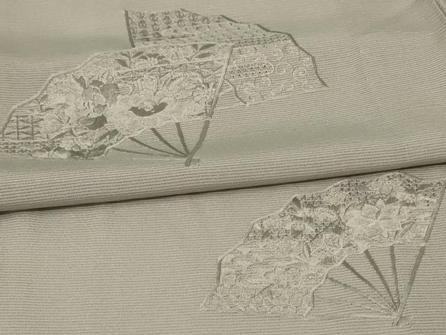平和屋着物*夏物 無地絵羽訪問着 絽 刺繍 扇面草花文 絹鼠色 正絹 逸品 AABG9207jd