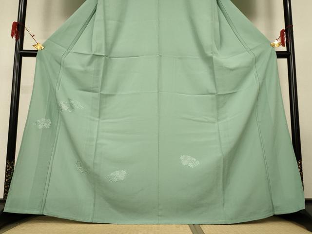 平和屋着物*夏物 無地絵羽訪問着 絽 刺繍 地紙草花文 薄萌葱色 正絹 逸品 AABG9208jd