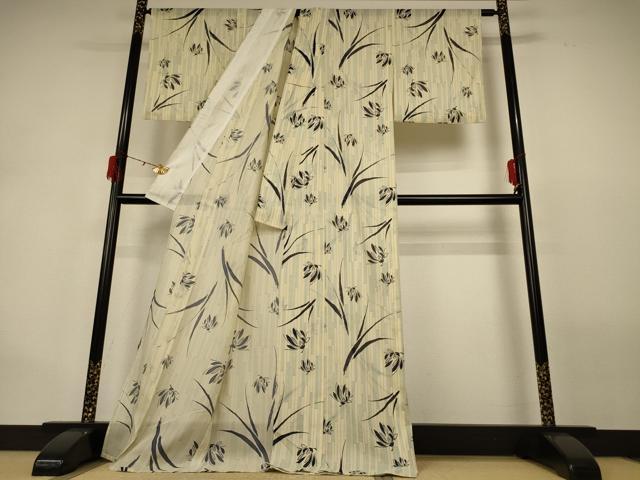 平和屋着物*夏物 小紋 絽 草花文 ロング丈 洗える着物 AABG9226jd