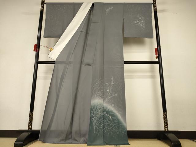 平和屋着物*夏物 訪問着 絽 刺繍 草花文 暈し染め 銀彩 正絹 逸品 AABG9227jd