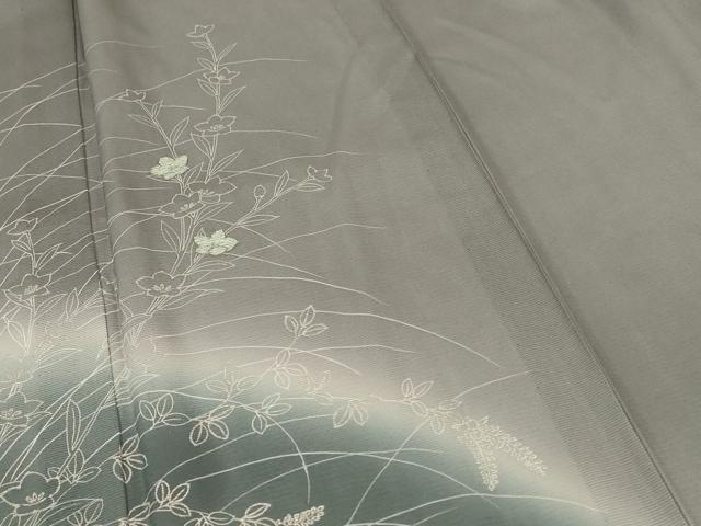 平和屋着物*夏物 訪問着 絽 刺繍 草花文 暈し染め 銀彩 正絹 逸品 AABG9227jd