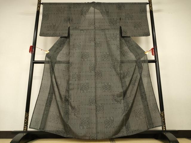 平和屋着物*夏物 小紋 紗 幾何学文様 正絹 逸品 AABG9236jd