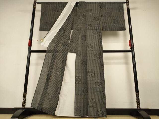 平和屋着物*夏物 小紋 紗 幾何学文様 正絹 逸品 AABG9236jd