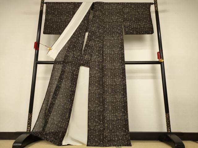 平和屋着物*夏物 結城紬 夏結城 100亀甲 草花文 正絹 逸品 AABG9238jd