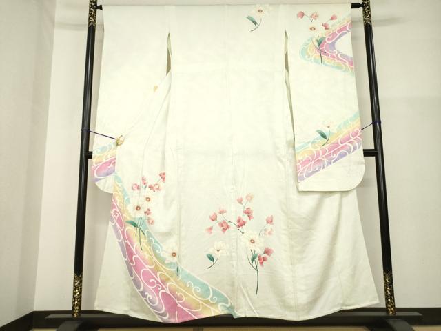 平和屋着物▽豪華振袖 単衣 流水草花文 正絹 逸品 AABG9242ck