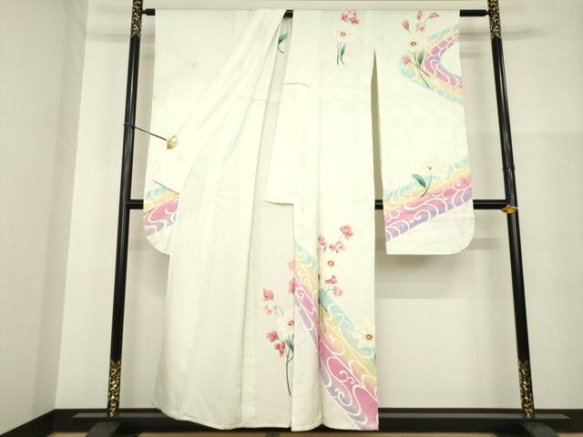 平和屋着物▽豪華振袖 単衣 流水草花文 正絹 逸品 AABG9242ck