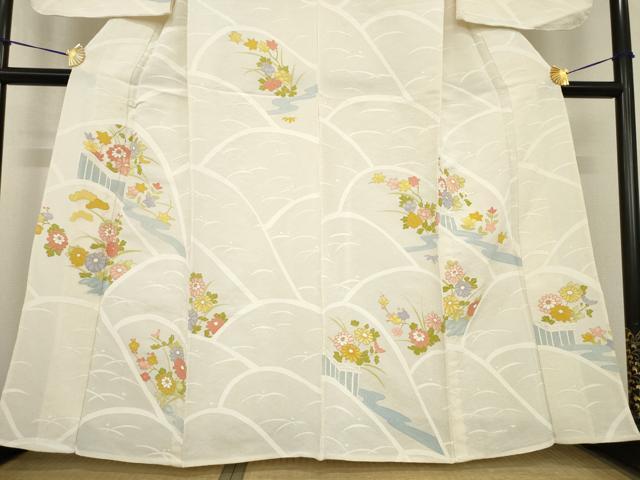 平和屋着物▽訪問着 単衣 花籬文 金彩 鬼しぼ縮緬 正絹 逸品 AABG9245ck