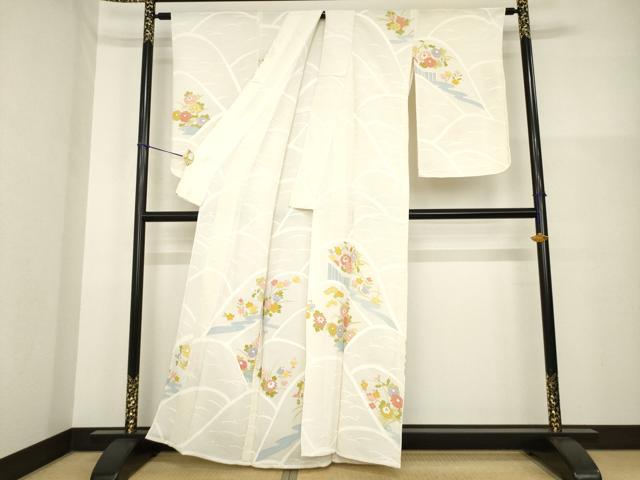 平和屋着物▽訪問着 単衣 花籬文 金彩 鬼しぼ縮緬 正絹 逸品 AABG9245ck