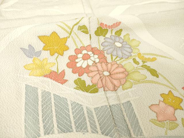 平和屋着物▽訪問着 単衣 花籬文 金彩 鬼しぼ縮緬 正絹 逸品 AABG9245ck