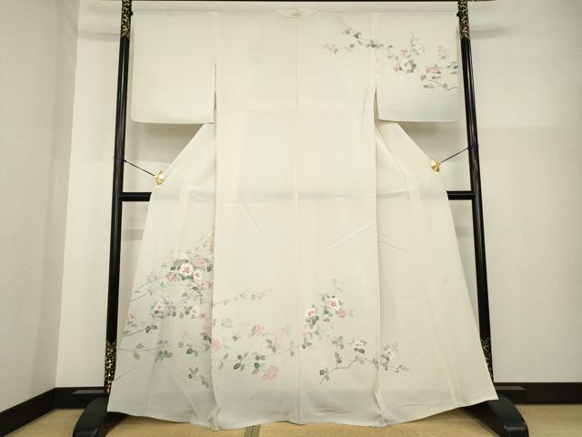 平和屋着物▽訪問着 単衣 友禅 作家物 枝花文 暈し染め 正絹 逸品 AABG9246ck