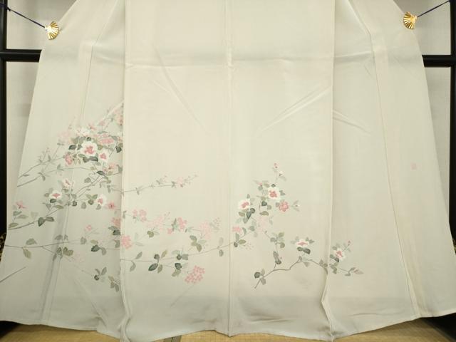 平和屋着物▽訪問着 単衣 友禅 作家物 枝花文 暈し染め 正絹 逸品 AABG9246ck
