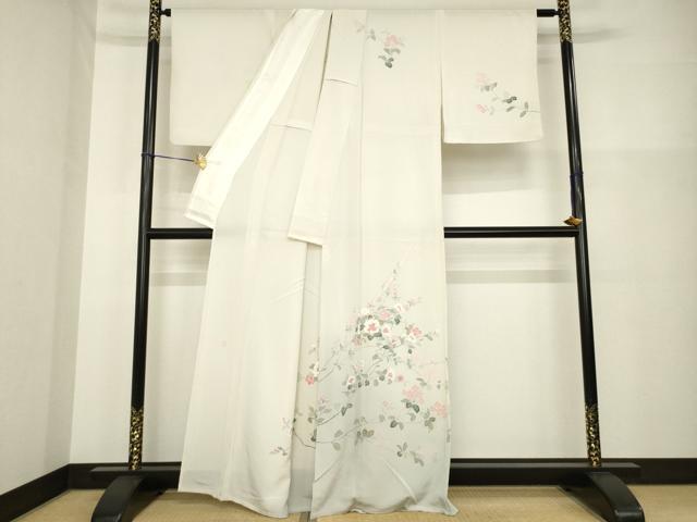 平和屋着物▽訪問着 単衣 友禅 作家物 枝花文 暈し染め 正絹 逸品 AABG9246ck