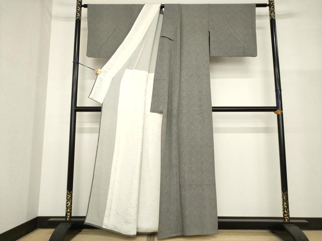 平和屋着物▽江戸小紋 単衣 鮫小紋柄 黒地 正絹 逸品 AABG9248ck