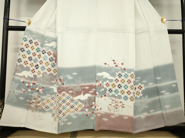 平和屋着物▽訪問着 単衣 吉祥飛鶴文 暈し染め 正絹 逸品 AABG9255ck