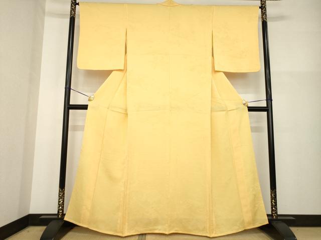 平和屋着物▽上質な色無地 単衣 流水風景花地紋 萱草色 正絹 逸品 AABG9269ck