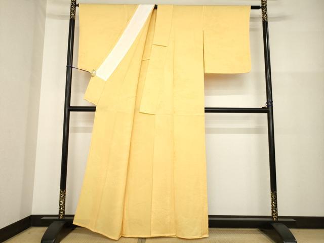 平和屋着物▽上質な色無地 単衣 流水風景花地紋 萱草色 正絹 逸品 AABG9269ck